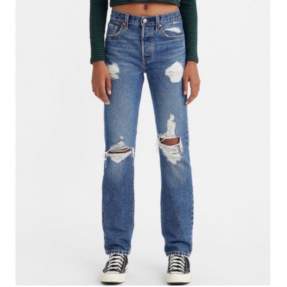 Levi's Blue Distressed Straight Leg Jeans